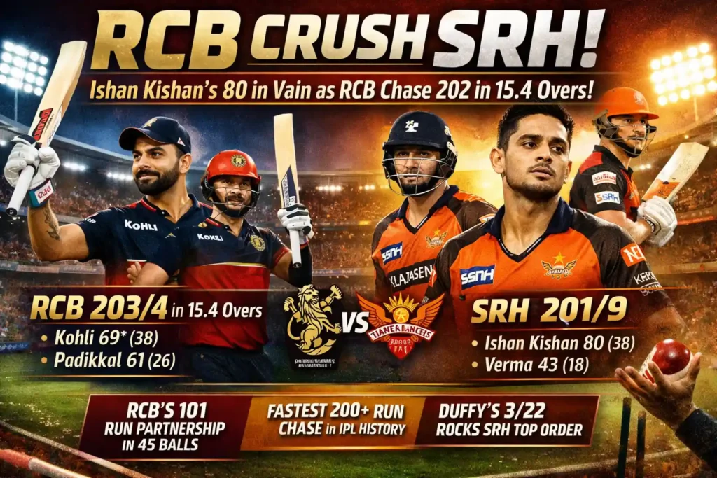 Royal Challengers Bengaluru vs Sunrisers Hyderabad Review: Ishan Kishan’s 80 Goes in Vain as RCB Dominate